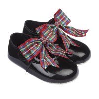 B700: Baby Girls Red Tartan Bow Soft Soled Shoe (Shoe Sizes: 0-3)